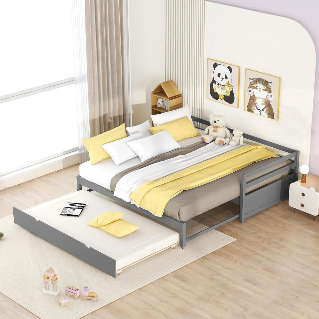 Grey Wood Daybed with Pull Trundle U882532