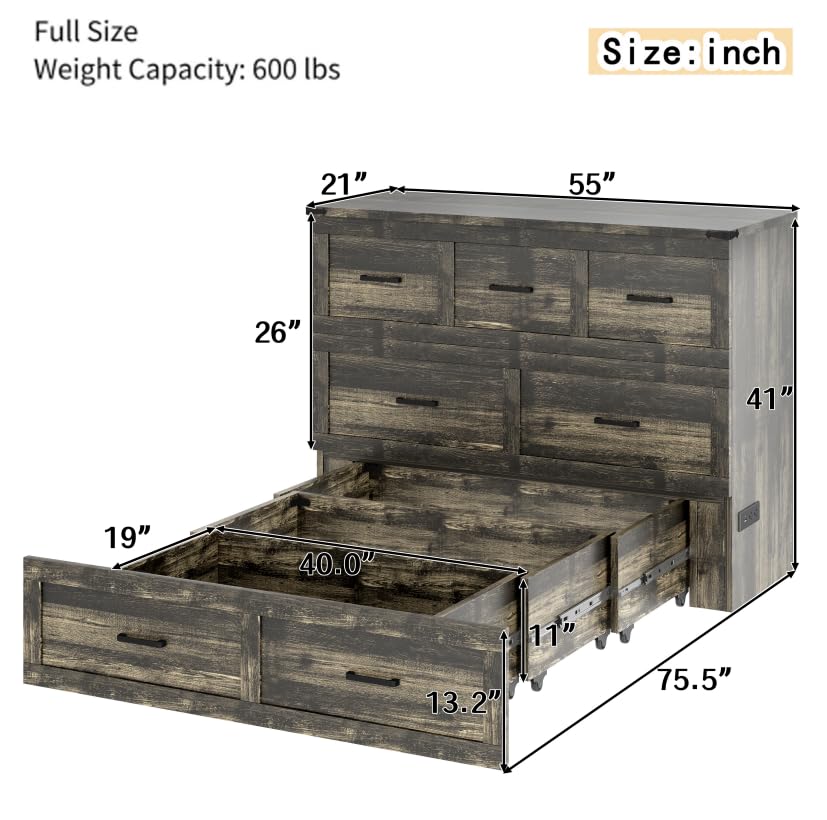 Queen Murphy Bed with Charging Station and Storage E86973