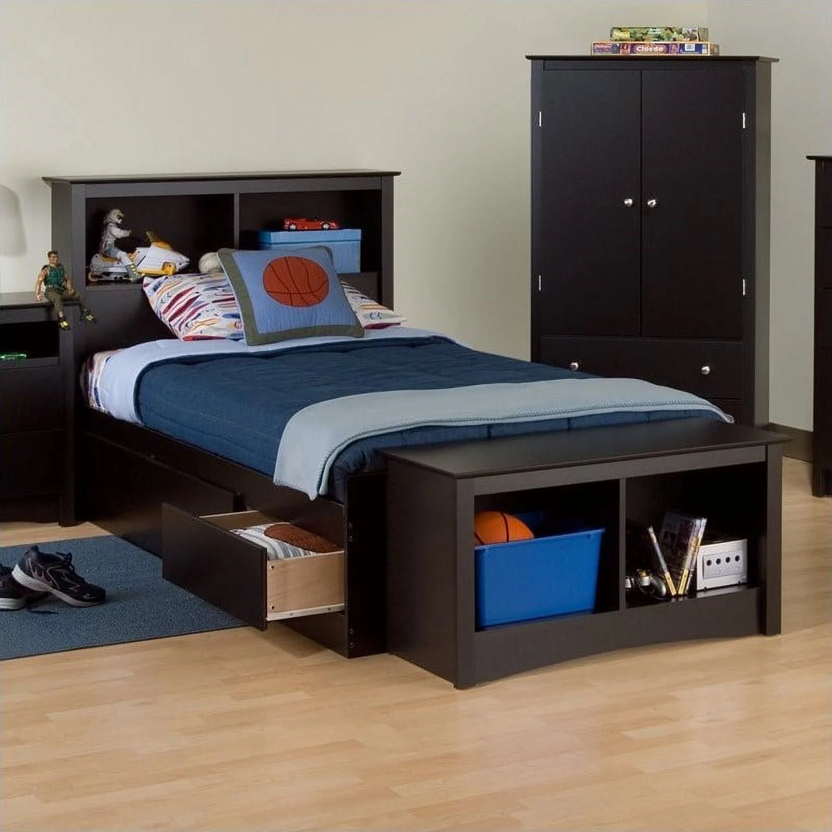 Black Twin Platform Storage Bed C429