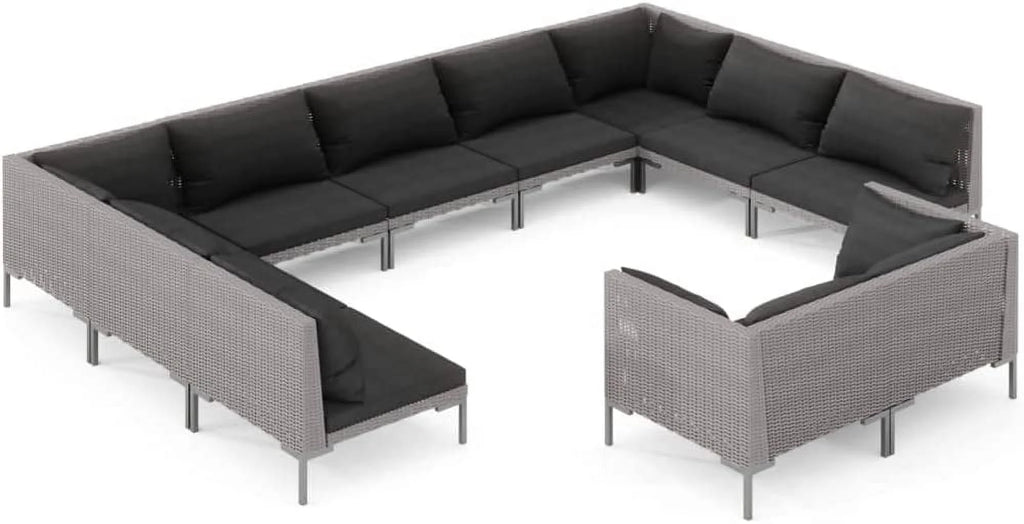 Dark Gray 13 Piece Poly Rattan Patio Sofa Set with Cushions K7928