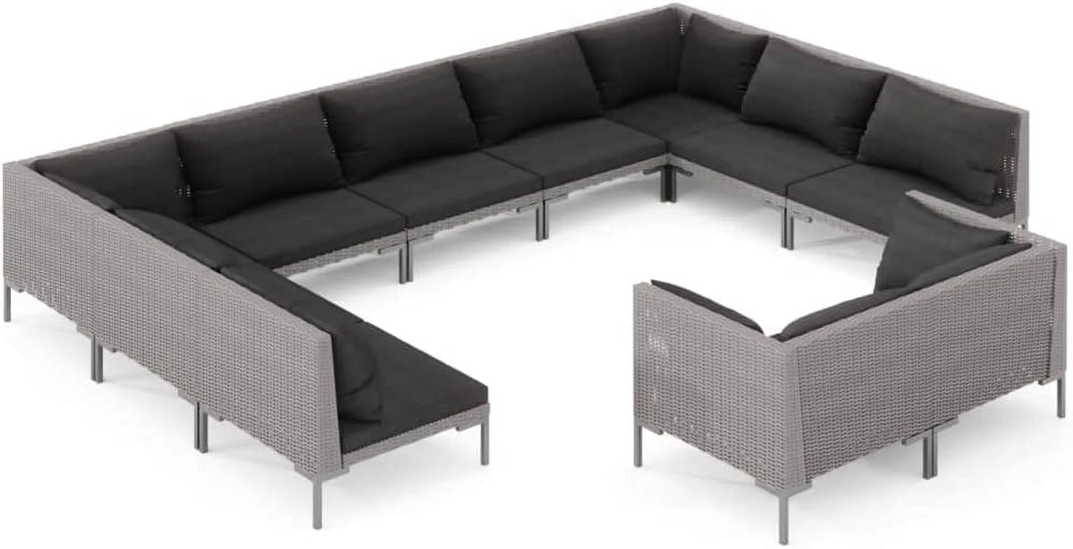 Dark Gray 13 Piece Poly Rattan Patio Sofa Set with Cushions K7928