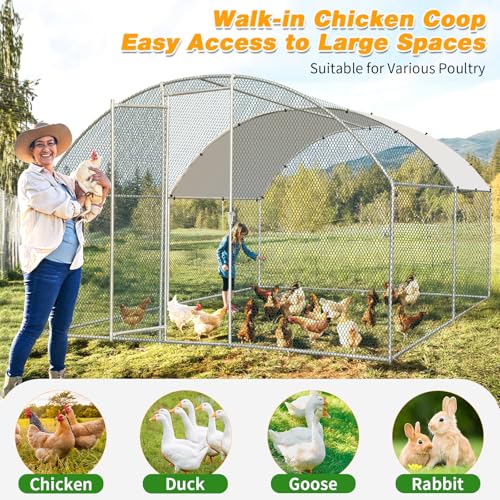 13×10FT Walk-in Galvanized Metal Chicken Coop with Waterproof Anti-UV Cover C50681