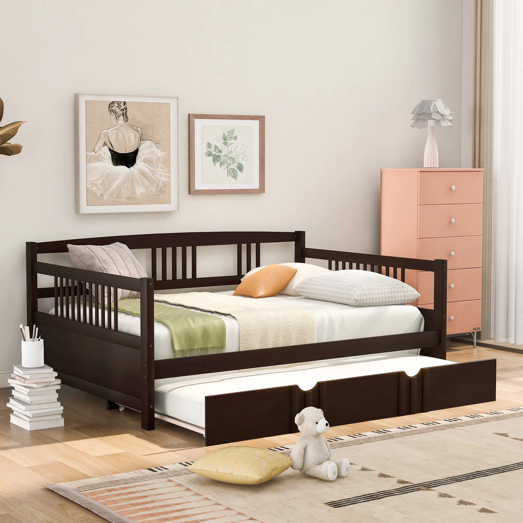 Full Size Espresso Wood Daybed with Twin Size Trundle T937282