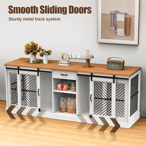 Wooden Double Dog Crate Furniture with Storage Shelves A388569