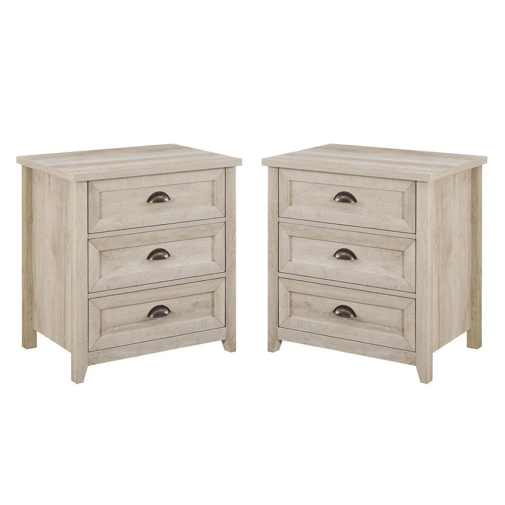 White Oak 3 Drawer Bedroom Nightstand Set B16327