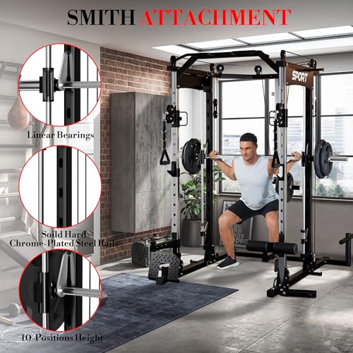 Multi-Functional Power Cage with Cable System 1600LBS Capacity Black Y642