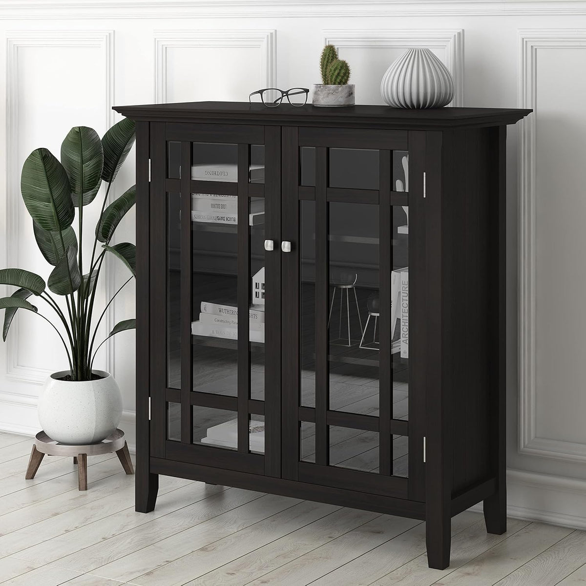 Solid Wood Storage Cabinet with 2 Tempered Glass Doors T56031