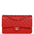 Classic Double Flap Bag Red Caviar O6435