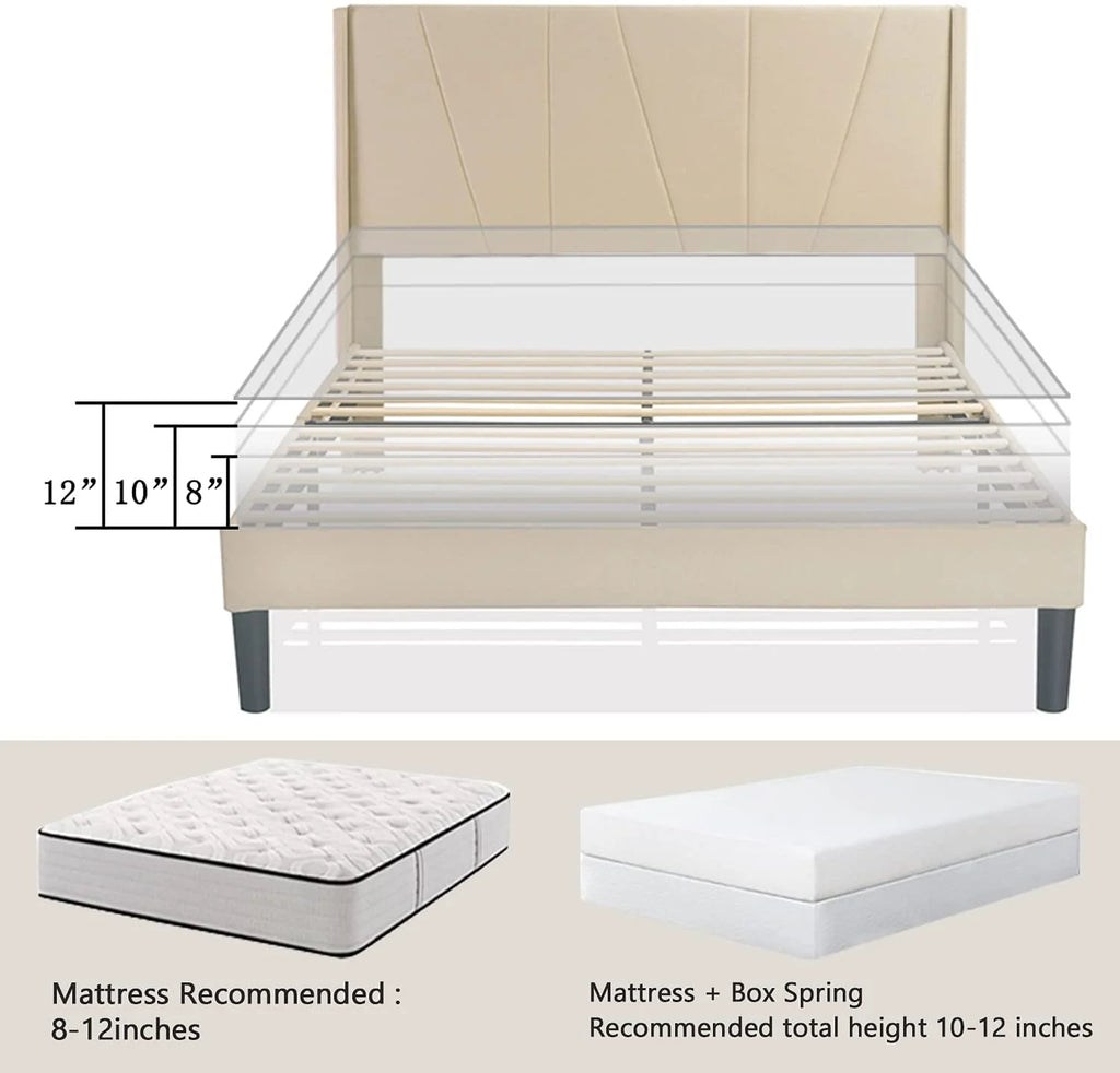 King Size Upholstered Platform Bed Frame with Wingback O41502