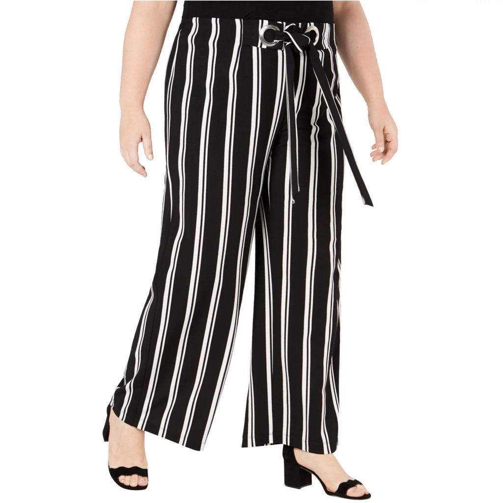 Plus Striped Front-Tie Wide Leg Pants K50208