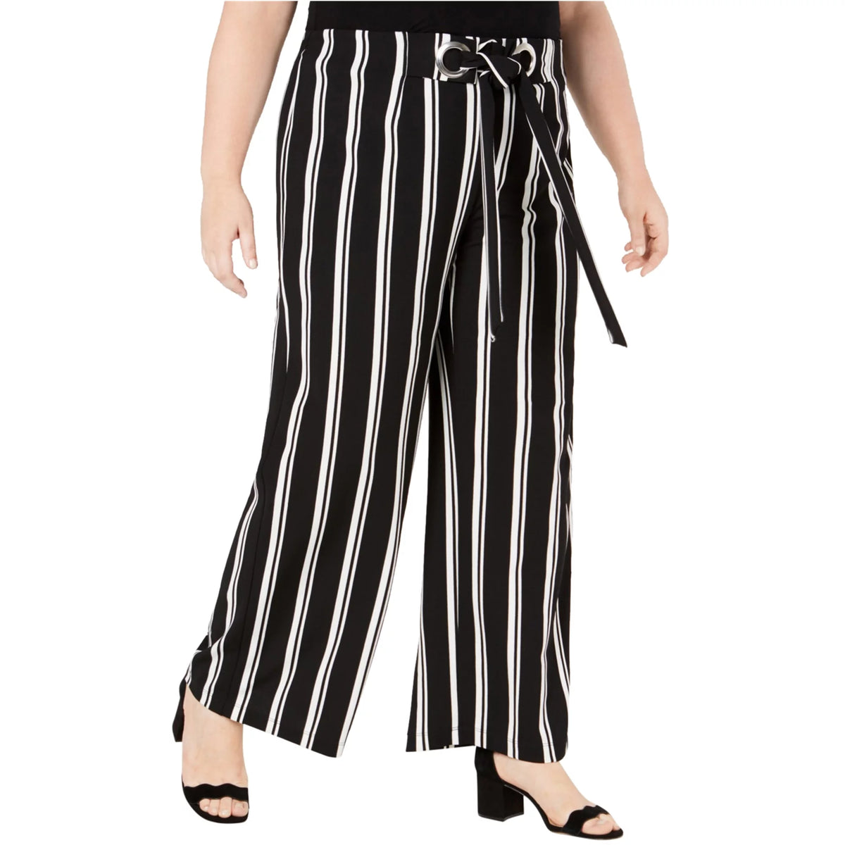Plus Striped Front-Tie Wide Leg Pants K50208