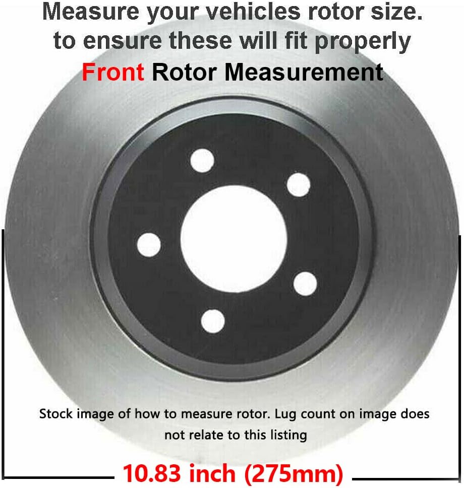 10.83 275mm Front and Rear Disc Brake Rotors with Brake Pads 10pc Set R2621