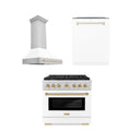 36 In. Gas Range, Range Hood, Dishwasher in White with Gold Accents X4496