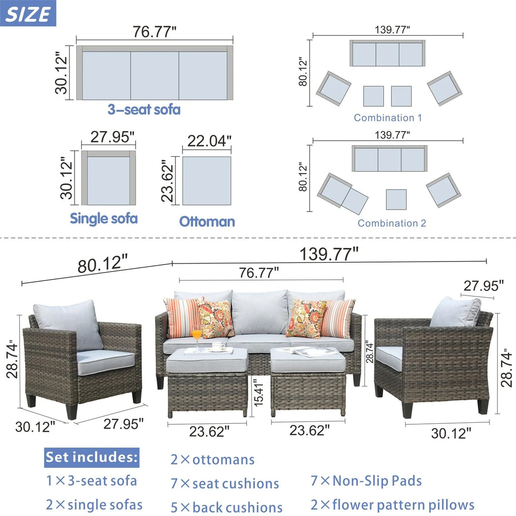 5-piece Wicker Patio Furniture Set Y1024