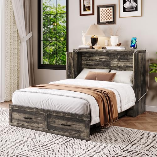 Queen Murphy Bed with Charging Station and Storage E86973