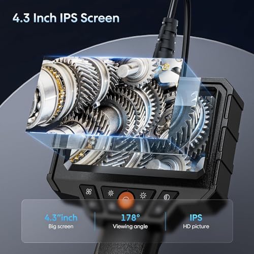 Handheld Borescope 4.3'' HD 1080P Endoscope with 50ft Semi-Rigid Cable I7202