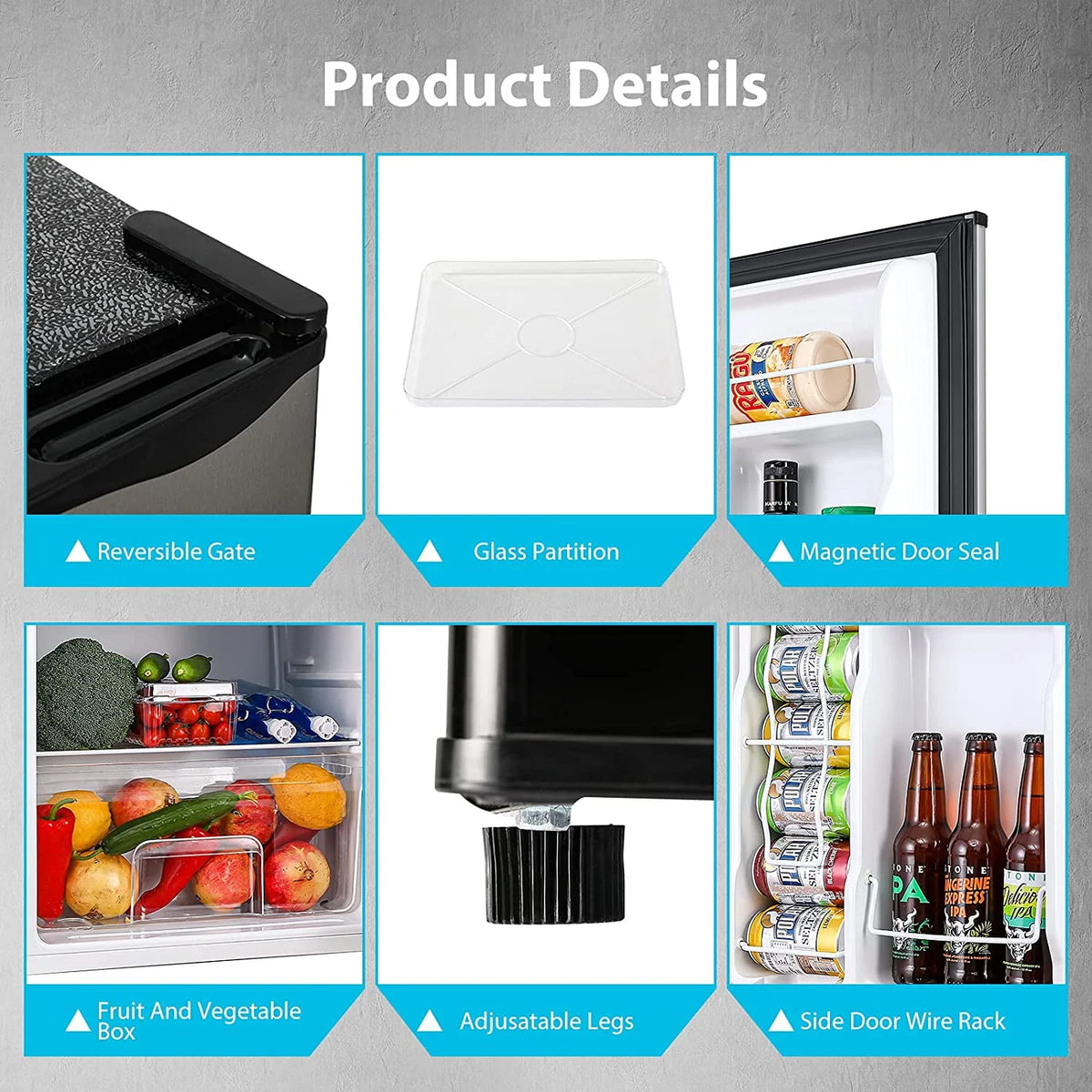 Compact Fridge with Freezer, 3.2 cu.ft., 5 Adjustable Temperatures, Reversible Door, Silver L716
