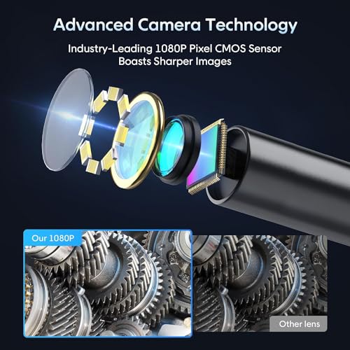 Handheld Borescope 4.3'' HD 1080P Endoscope with 50ft Semi-Rigid Cable I7202