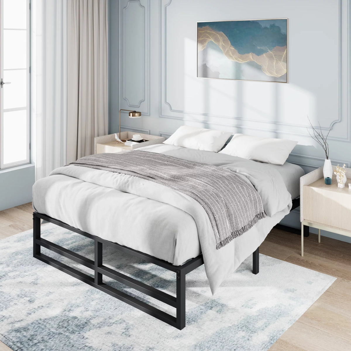 Queen Size Black Metal Bed Frame T71447