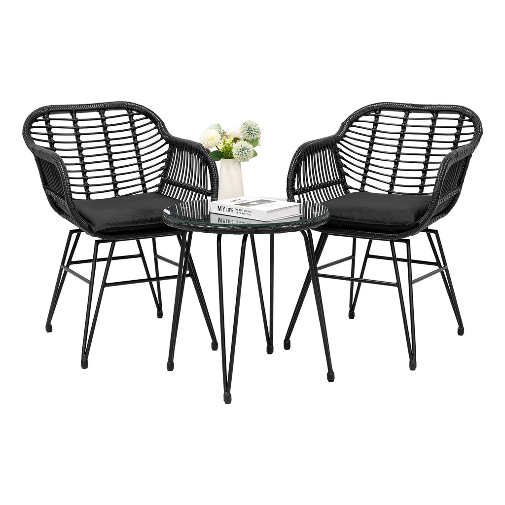 3 Piece PE Rattan Wicker Bistro Set with Cushions V401