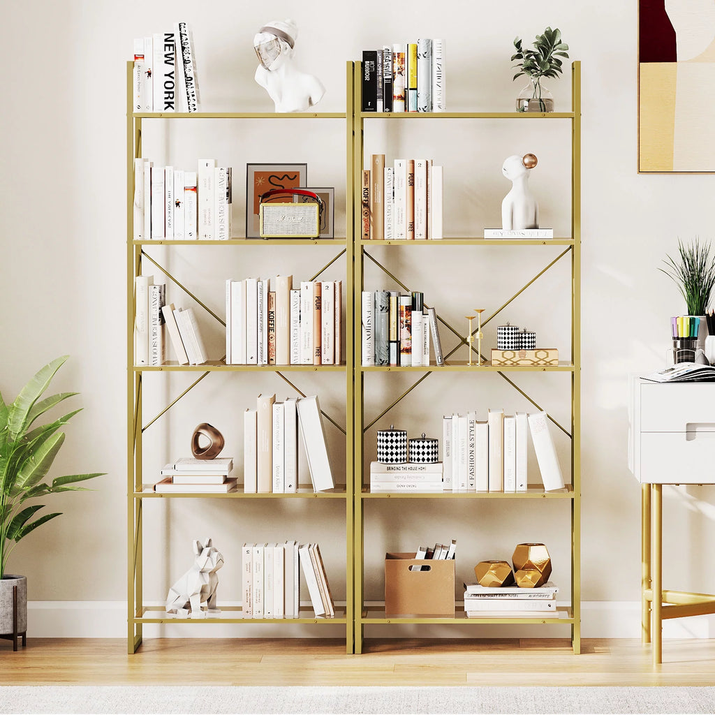 5-Tier Gold Bookshelf with Metal Frame V57761