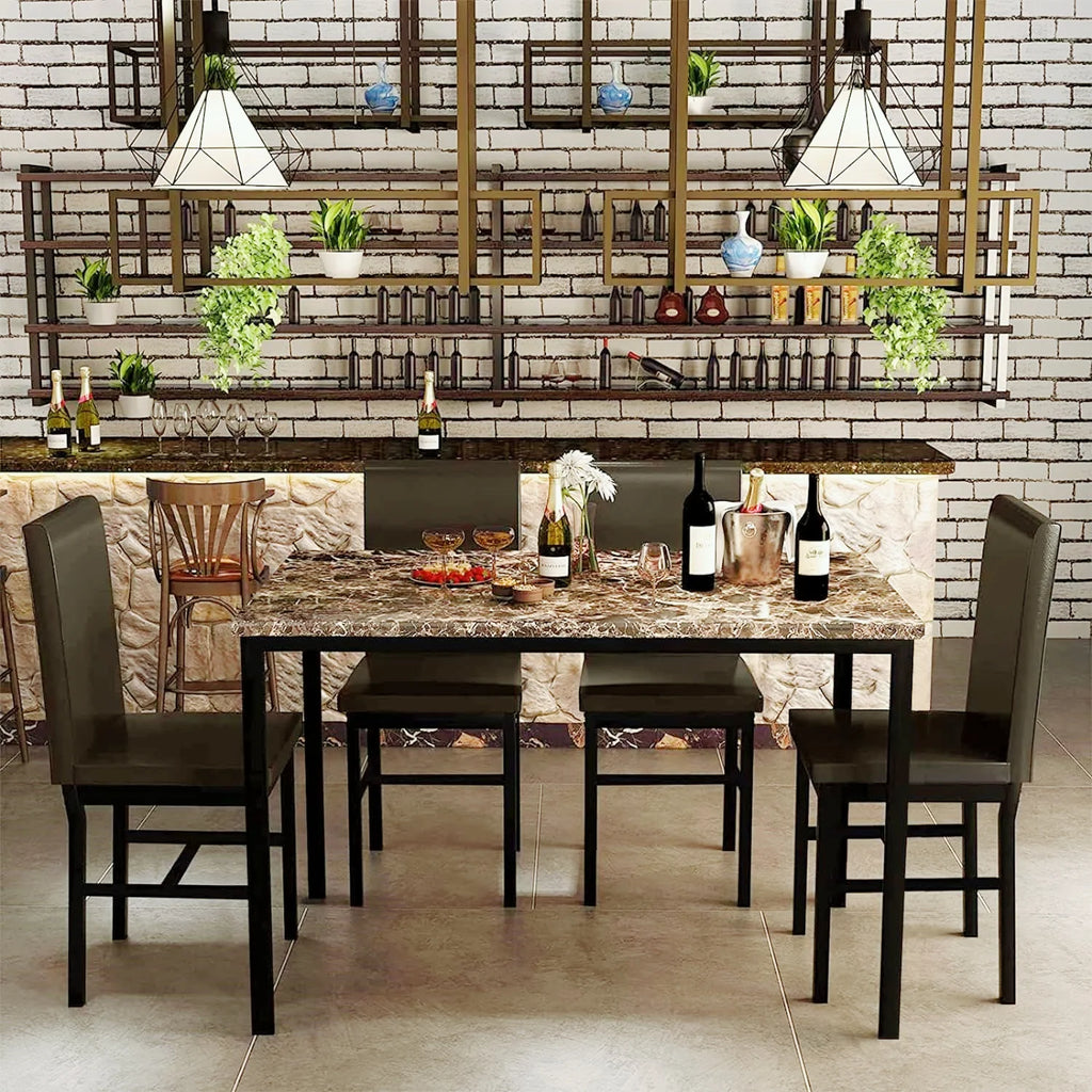 5-Piece Brown Kitchen Table Set with 4 Leather Upholstered Chairs G155424