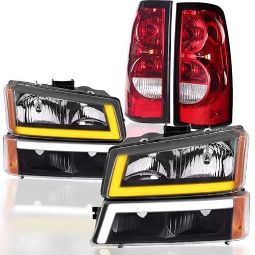 Headlights Assembly + Tail Lights Assembly Combo compatible with 2003-2006 Chevy Silverado E486
