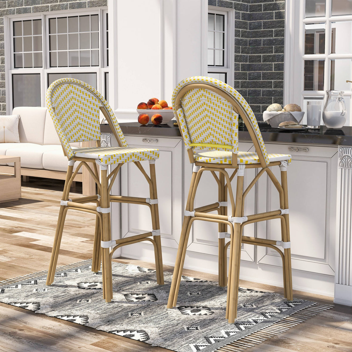Natural Tone Patio Bar Chairs Set of 2 D77771