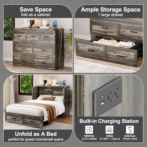 Queen Murphy Bed with Charging Station and Storage E86973