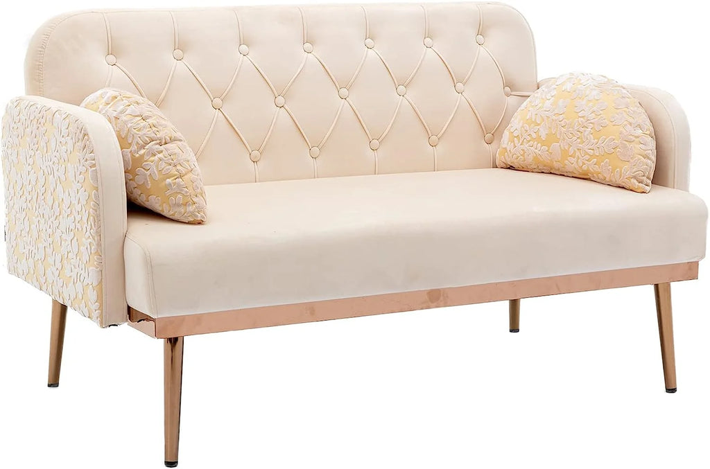 55" Velvet Sofa Chair with Pillows and Golden Metal Legs H866