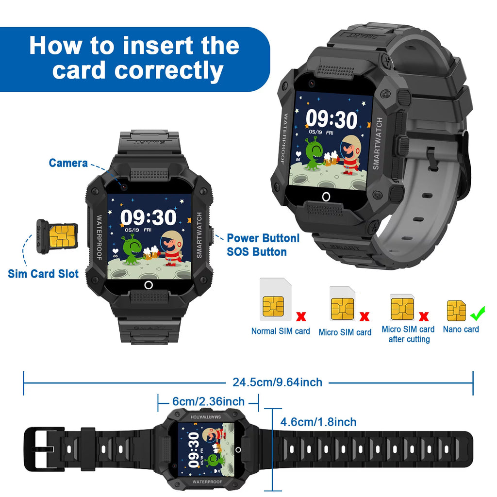 Black Kids Smart Watch with 4G SIM GPS W561