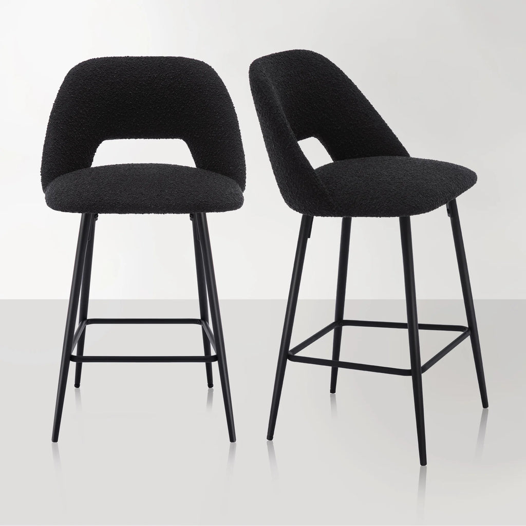 Boucle Fabric Barstools Set of 2 with Black Metal Legs B688032