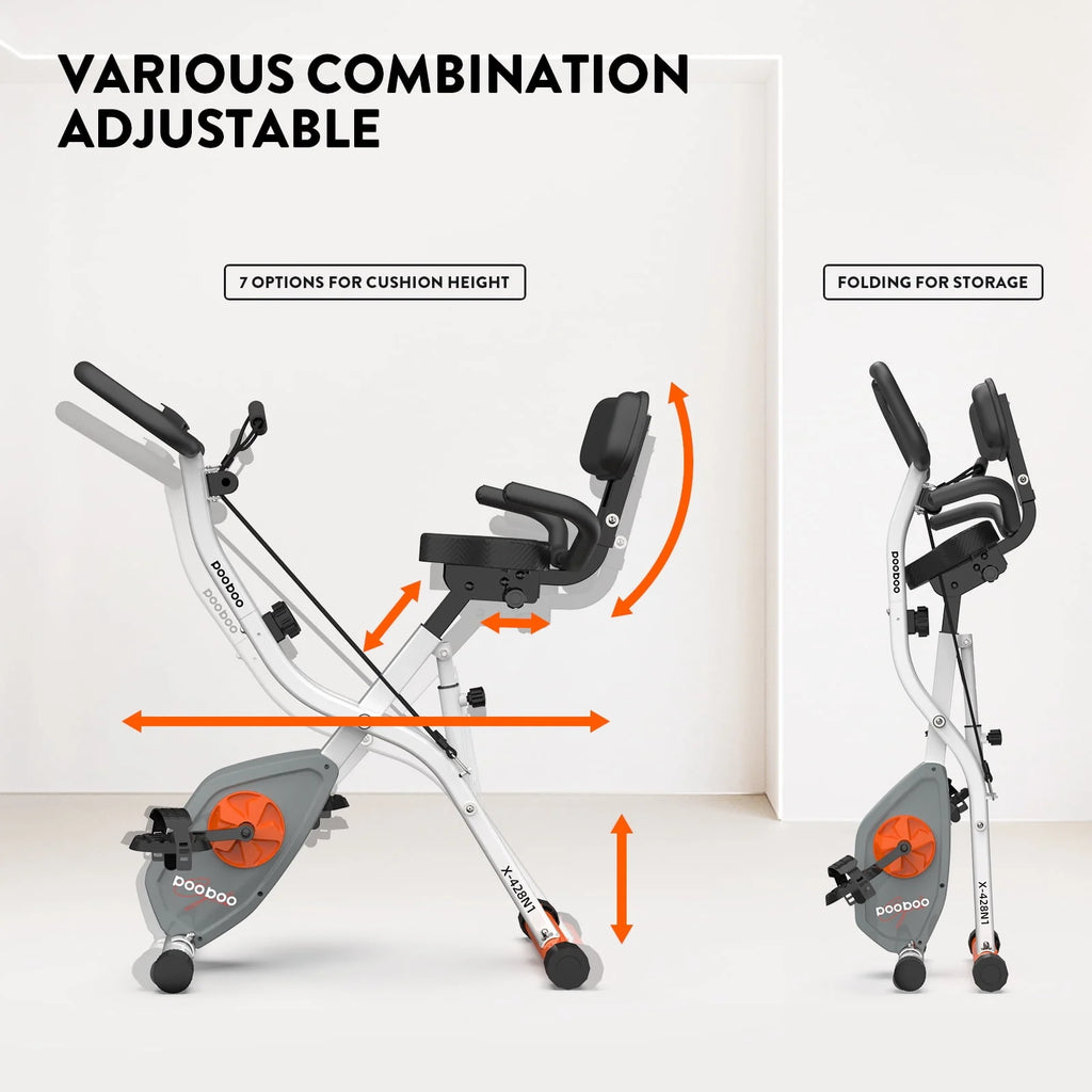 Upright Folding Magnetic Exercise Bike with Arm Resistance Bands Y46262