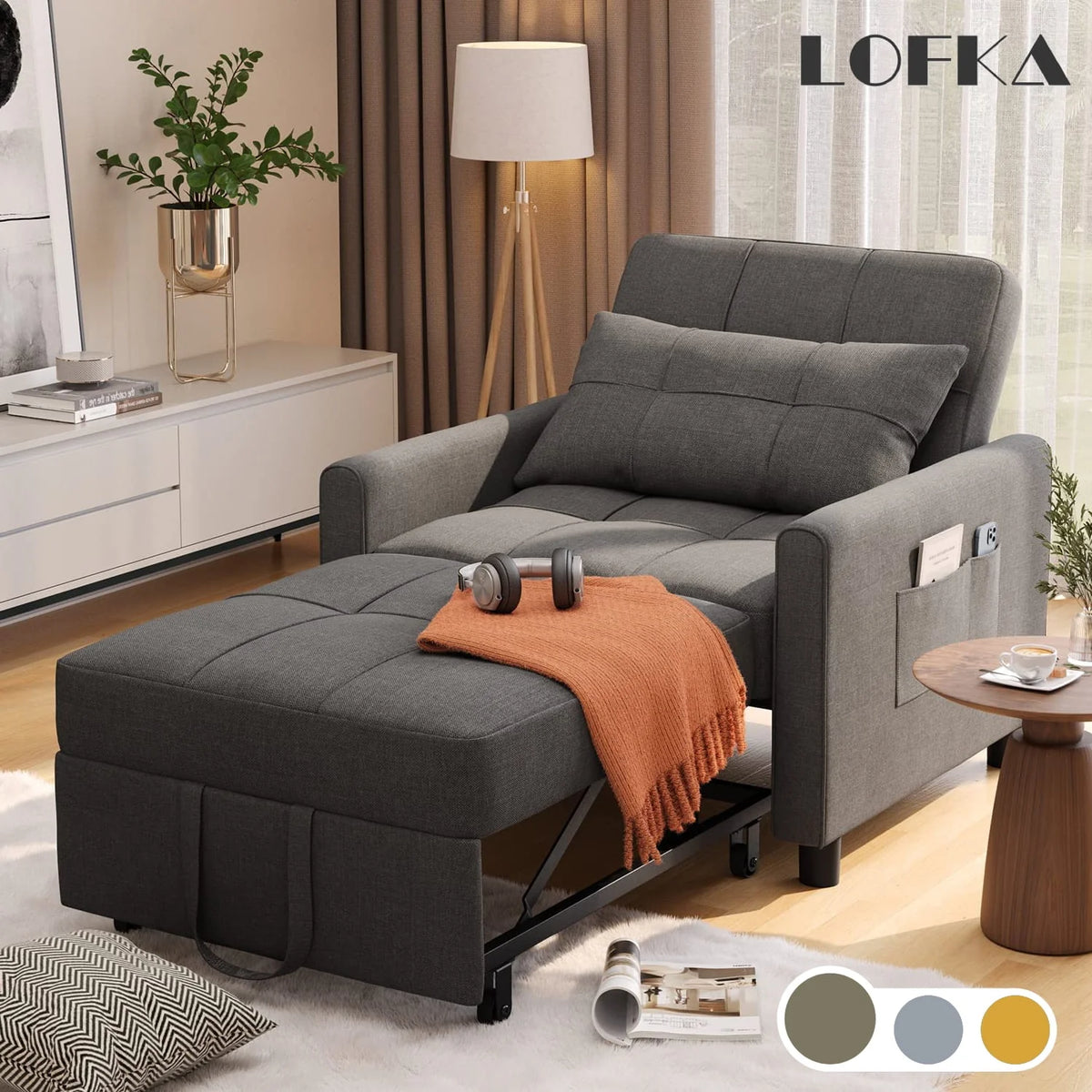 Gray Convertible Sofa Bed W31246