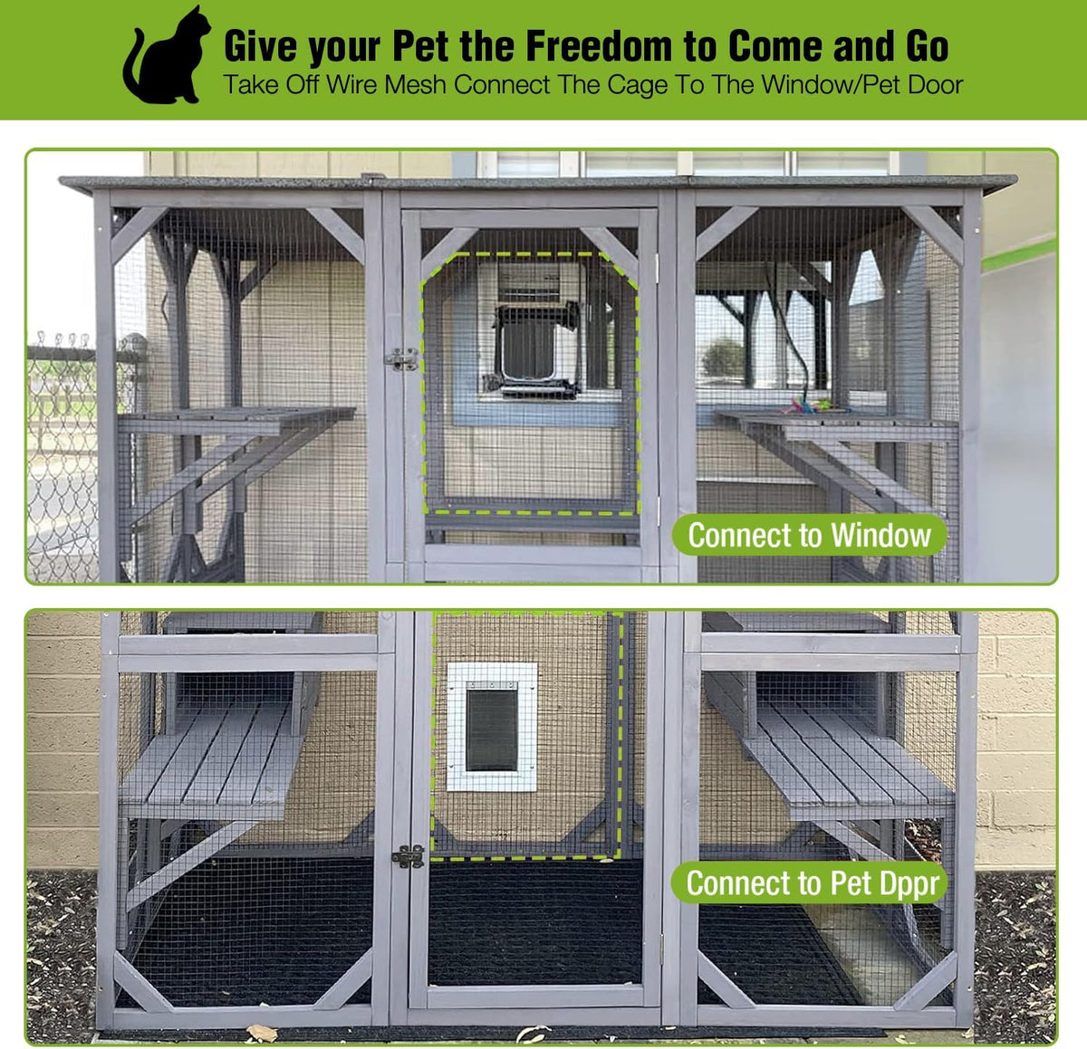 Large Outdoor Cat Enclosure with Door Platform I625034