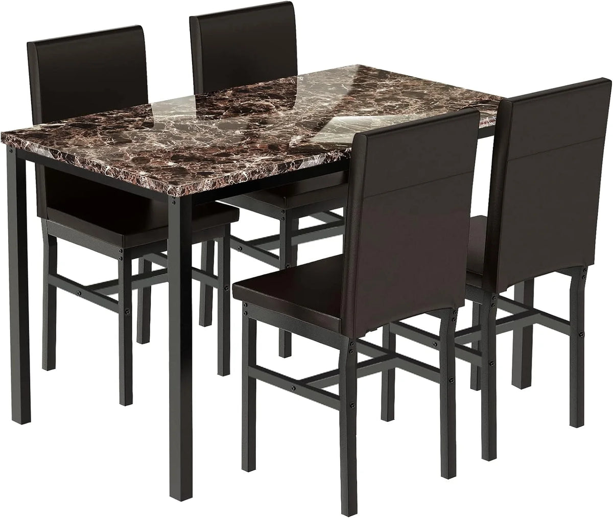 5-Piece Brown Kitchen Table Set with 4 Leather Upholstered Chairs G155424