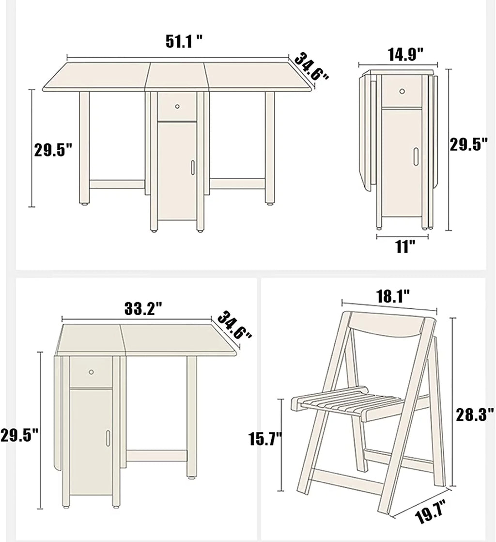 Solid Wood Drop Leaf Dining Table Set 5 Pieces V213