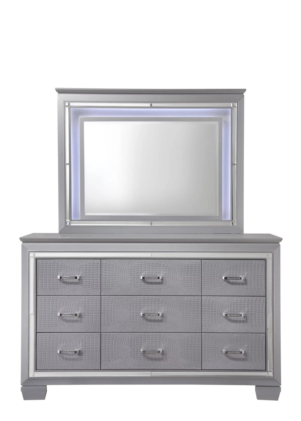 King Size 6pc Upholstered Bed Dresser Mirror Nightstand Chest A680848
