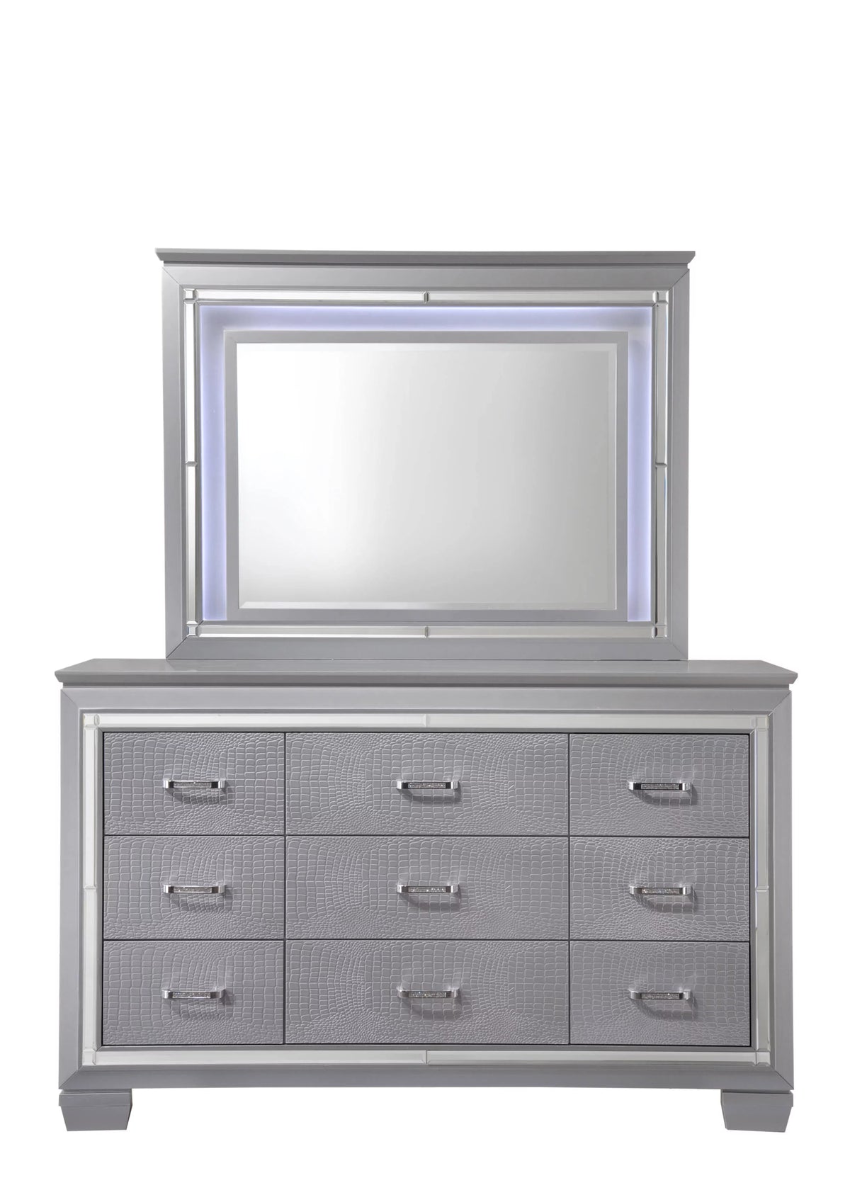 King Size 6pc Upholstered Bed Dresser Mirror Nightstand Chest A680848