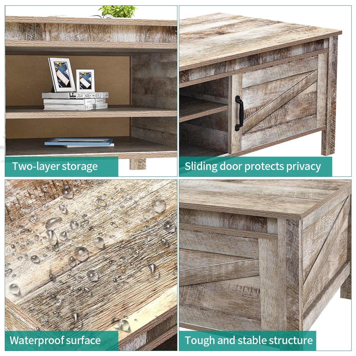 Gray Wood Coffee Table with Storage W608
