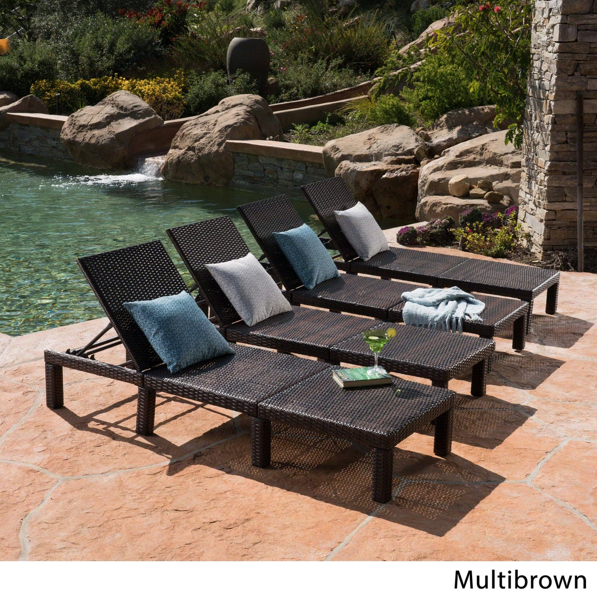 Brown Wicker Chaise Lounge Set of 4 R25187