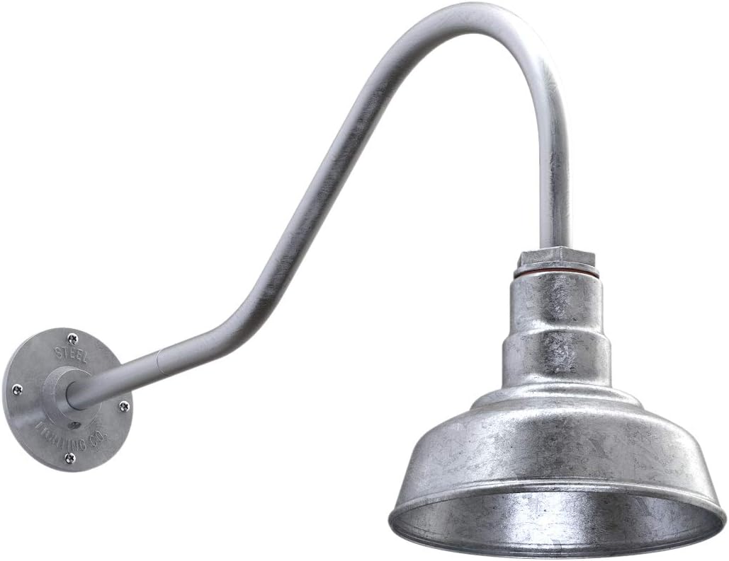 8 inch Dome 16 inch Gooseneck Galvanized Outdoor Wall Mounted Barn Light R640