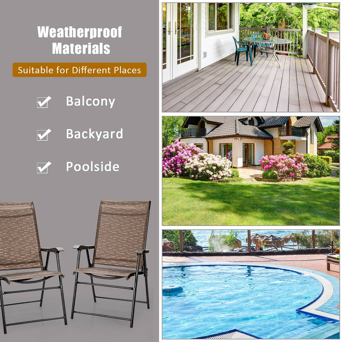 4 Piece Outdoor Patio Folding Chair with Armrest R4656