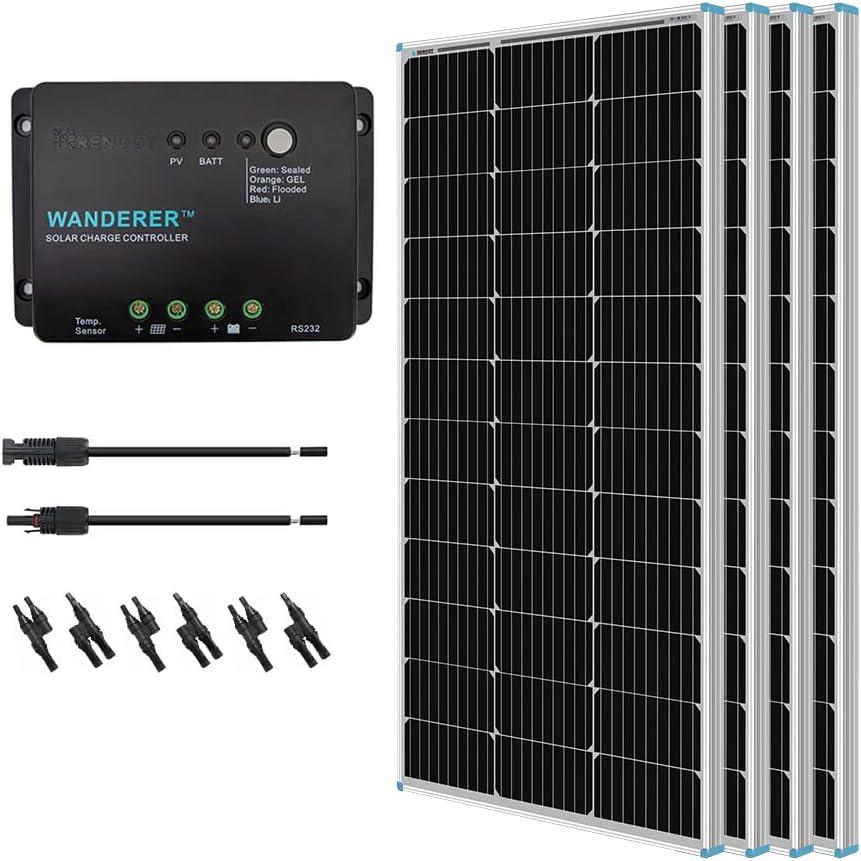 400 Watt 12 Volt Monocrystalline Solar Starter Kit with 4 Pcs 100W Solar Panel and 40A MPPT Charge Controller X247938
