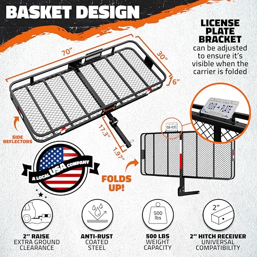 70"x30"x6" Folding Trailer Hitch Cargo Carrier Set with 40 Cu Ft Waterproof Storage Bag F714