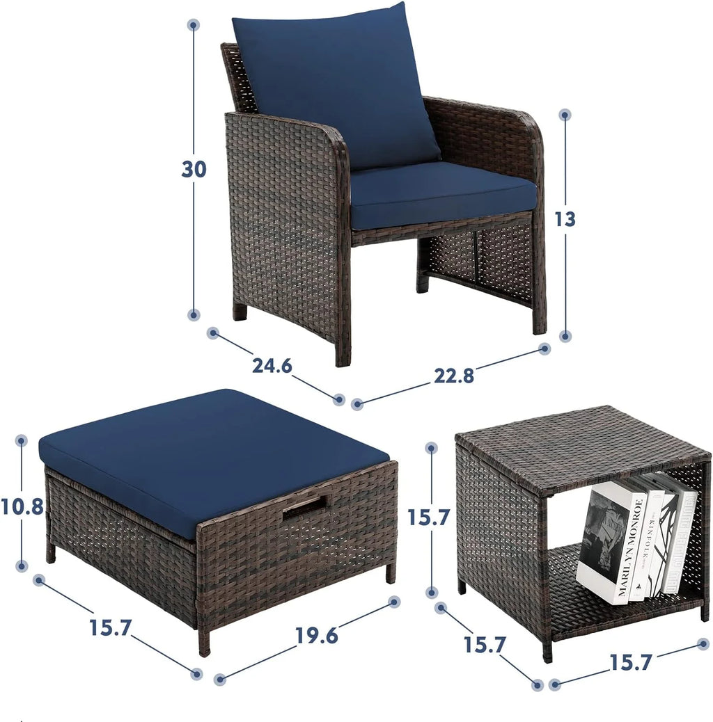 5 Piece Patio Conversation Rattan Chair Set with Storage Coffee Table S606
