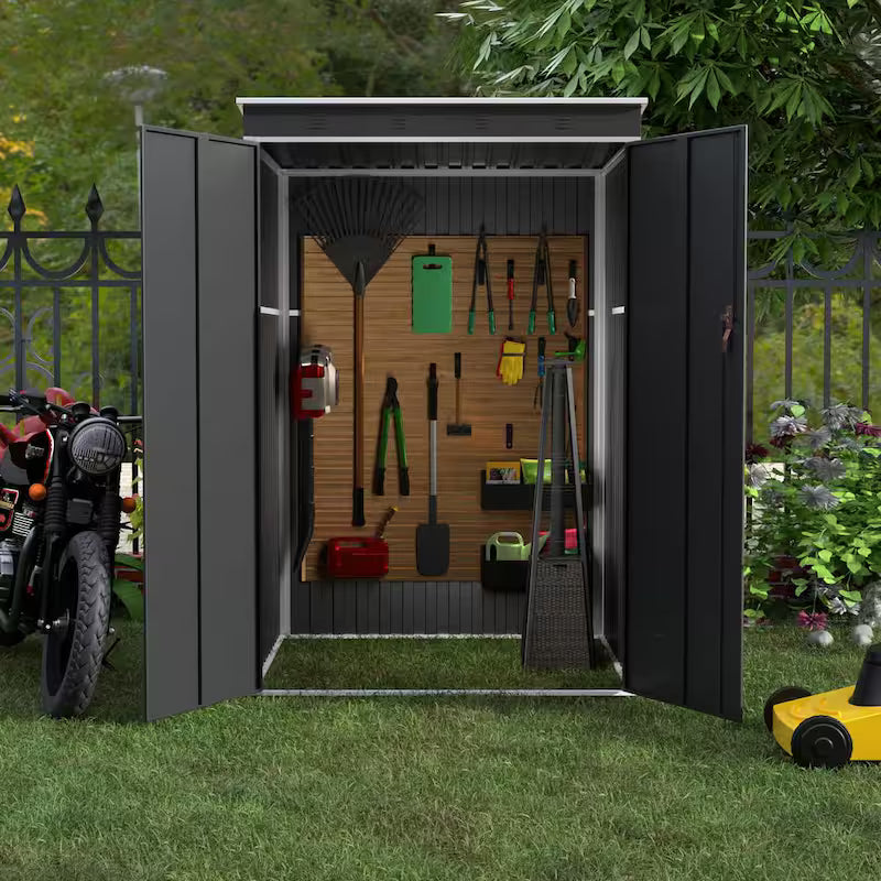 Metal Garden Storage Shed with Sloping Roof in Black T476691