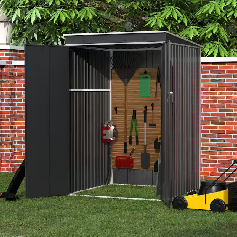 Metal Garden Storage Shed with Sloping Roof in Black T476691