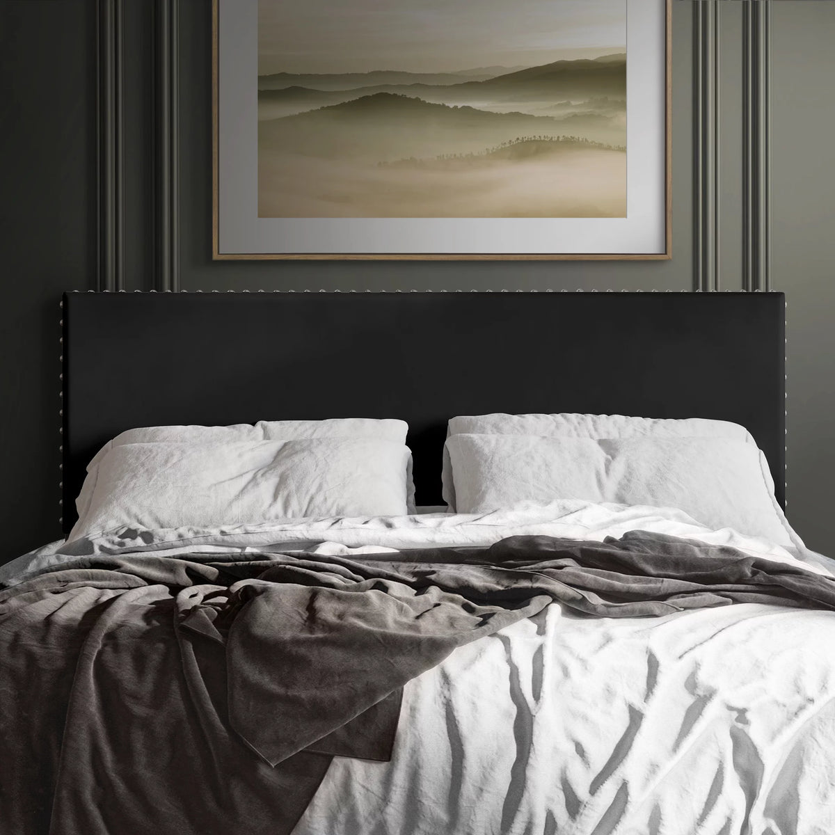 Black Velvet Upholstered Headboard A650135
