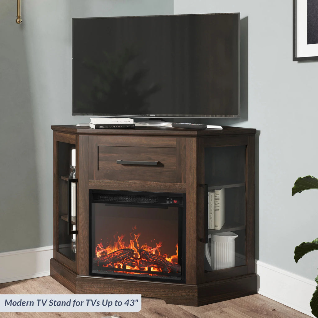 43" Wood TV Stand with Electric Fireplace X7828
